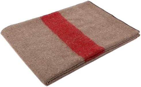 Rothco Swiss Style Wool Blanket, Tan with Red Stripe