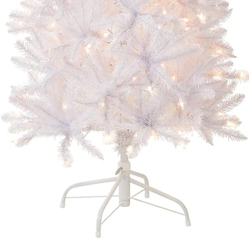 National Tree Company 7.5ft Pre-Lit Kingswood Fir Slim Christmas Tree | 350 Clear Lights, 1,075 Tips, Includes Stand, Artificial, White