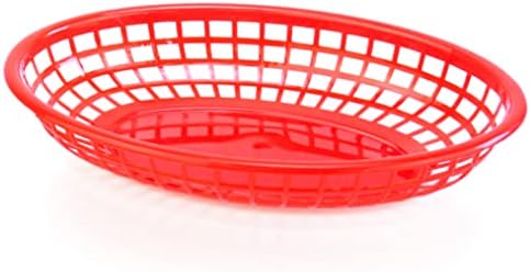 New Star Foodservice 44164 Fast Food Baskets, 9.25 x 6 inch Oval, Set of 12, Red