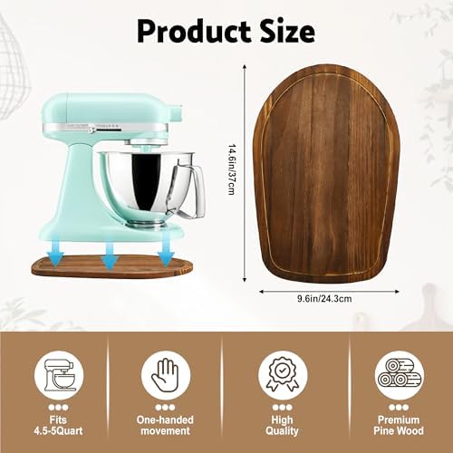 Mixer Slider Mat for KitchenAid 4.5-5 Qt Tilt Head Stand Mixers (Brown) | Pine Wood Moving Tray for Kitchenaid Artisan, Storage Organizer for Kitchen Countertop Accessories and Attachments