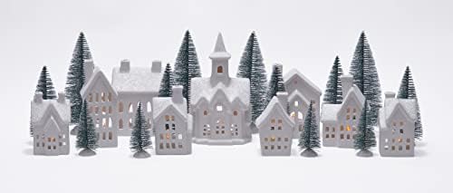 Mark Feldstein & Associates Winter Village LED Tea Light 31 Piece Porcelain Tabletop Christmas Figurine Boxed Set