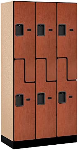 Salsbury Industries 2-Tier S-Style Designer Wood Locker with Three Wide Storage Units, 6-Feet High by 18-Inch Deep, Mahogany