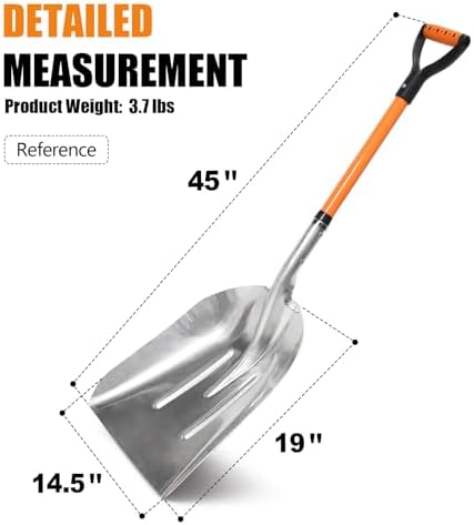Aluminum Snow Shovel with D Handle Metal Snow Shovel for Driveway 45Inches 3.7 Pounds Transfer Shovel Shovel for Gardening, Orange