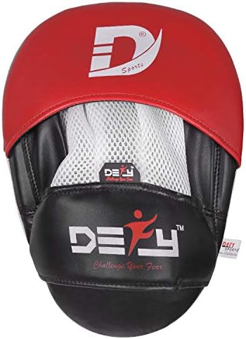 DEFY MMA Muay Thai Boxing Focus Mitts – Premium Leather Hook & Jab Punching Pads - Curved Focus Mitts for Strike & Kick Training Shield