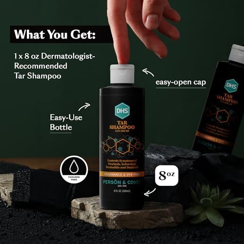 DHS Person & Covey, Inc Coal Tar Shampoo - Dandruff Shampoo for Men & Women, Psoriasis & Dandruff Hair Care for Itchy Scalp, Unscented Seborrheic Dermatitis Hair Care - 8 Fl Oz, Pack of 2