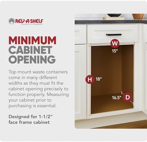 Rev-A-Shelf Top Mount Single Pullout Under Cabinet 35 Quart Kitchen Trash Can w/Storage & Reduced Depth, 150 Pound Rated Full-Extension Slides