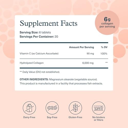 Youtheory Advanced Collagen - 6,000 mg Hydrolyzed Collagen Peptides - Includes Antioxidants & Contains Vitamin C - Hair Growth, Nails, Joint Health & Bone Support* - 290 Tablets (48-Day Supply)