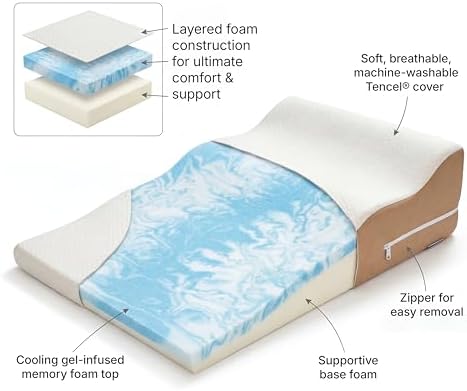 Avana Contoured Bed Wedge Memory Foam Support Pillow with Cooling Tencel Cover for Side Sleepers