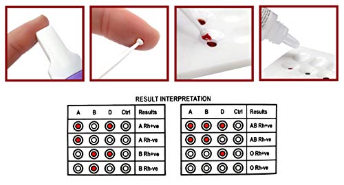 ALDON Innovating Science ABO/RH Blood Type Test Kit - Educational Use, Erycard Blood Grouping Card, Buffer Solution, Alcohol Wipe, Lancet