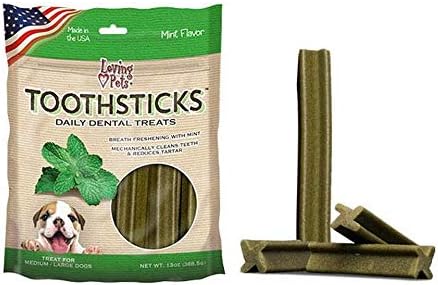 Loving Pets Toothsticks – Fresh Mint Dental Sticks for Dogs (for Medium/Large Dogs 20-100+ lbs)
