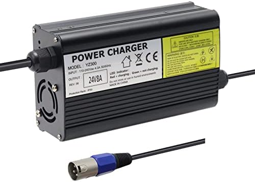 24V 8A Lead Acid Battery Charger with 3-Pin XLR Connector for Jazzy 1450, invacare tdx 3, Invacare Pronto M51, Sunrise Medical, Quickie