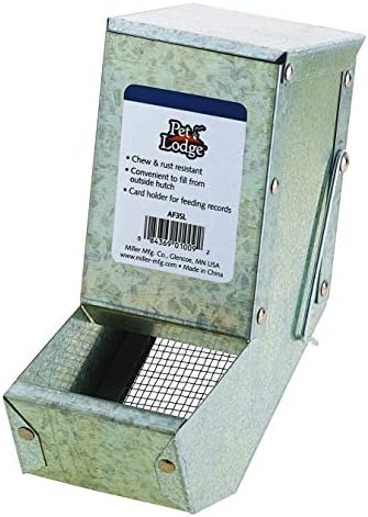 Pet Lodge® Steel Small Animal Feeder with Lid and Sifter Bottom | Cage Rabbit Feeder | Holds Several Days Worth of Food | 5 Inch