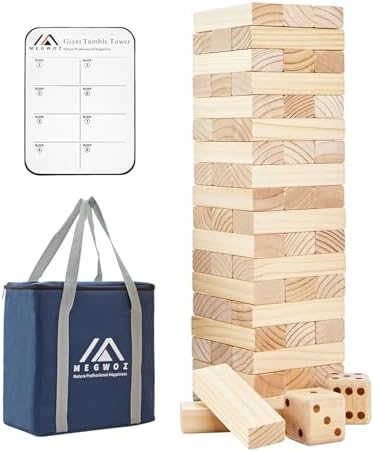 Megwoz Giant Tumble Tower Games for Kids and Adults 57 Blocks New Zealand Pine Wooden Blocks Stacking to Over 4.2FT Family Game for Indoors Outdoors