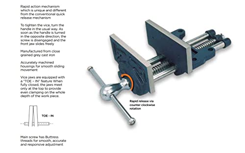 Groz 6-Inch Portable Woodworking Vise, Dual Mount Bench Clamp or Bolt-Down, Cast Iron with Toe-In Jaws and Chrome-Plated Screw, for Woodworkers and DIY (39006)