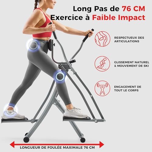 Sunny Health & Fitness Smart Air Walk Elliptical Glider Sprinter Trainer | 30" Stride, Low-Impact, Quiet Operation, Foldable and Compact Design, Digital Monitor, SunnyFit App Connectivity