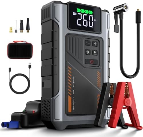 Car Battery Charger Jump Starter with Air Compressor, 4500A Jump Box for Car Battery Portable Jumper Cables with Battery Pack, 12V Jumpstart Combo 150PSI Tire Inflator Air Pump (8.5L Gas/7.0L Diesel)