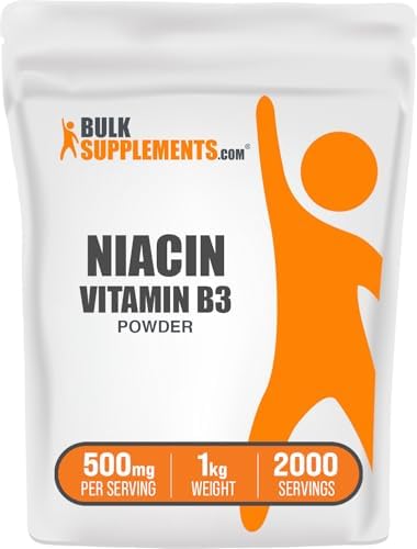 BulkSupplements.com Niacin Powder - Vitamin B3 Supplement, Niacin Flush - Gluten Free, 500mg per Serving, 250g (8.8 oz) (Pack of 1)