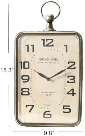 Creative Co-Op Metal Rectangle Hanging Clock with Handle Decoration on Top