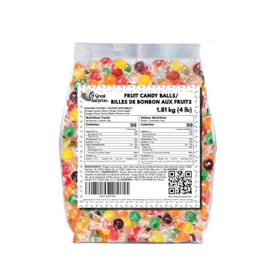 Assorted Fruit Balls Hard Candy, 4 lb Sour Variety, Office Candies | Approx. 520 Pcs, orange, lemon, grape, green apple and cherry sweets for offices, desks, classrooms