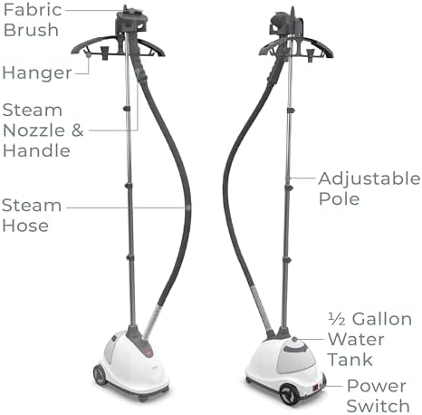 Pure Enrichment PureSteam XL Standing Fabric Steamer - Professional Wrinkle Remover Heats in 45 Seconds, 1/2-Gallon Tank for 1 Hour of Steaming