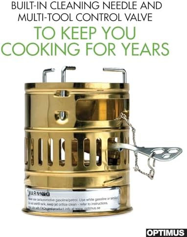 Optimus Svea Brass White Gas Backpacking Stove | Single Burner Self-Pressurizing Liquid Fuel Cooker, For Mountaineering & Alpine Climbing