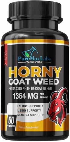 YUMMYVITE Horny Goat Weed Extra Strength Blend, w. Maca, Arginine, Ginseng, Tribulus, Tongkat, Libido, Stamina, Energy Support, Non-GMO Formula