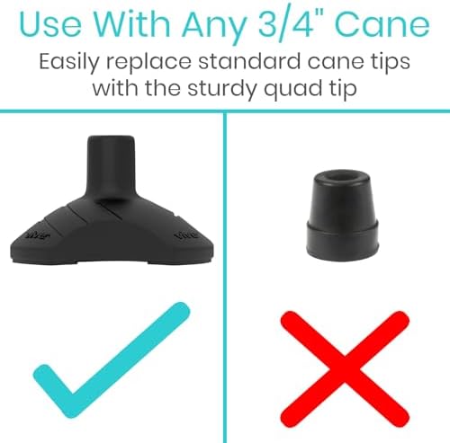 Vive Self Standing Walking Cane Tip 3/4 Inch Heavy Duty Replacement Quad