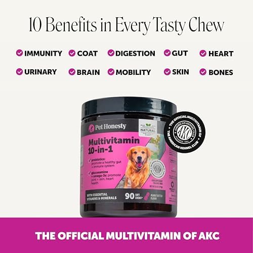 10-in-1 Dog Multivitamin Supplement with Glucosamine & Probiotics - Hip & Joint Support, Digestive Health, Immune Support, Heart & Skin - All-in-One Daily Vitamins & Omega-3s for Dogs, Chicken, 90 Ct