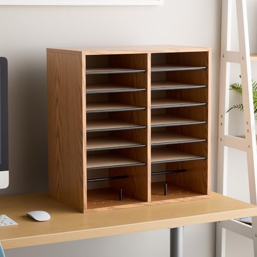 Safco Wood Adjustable Literature Organizer, 16 Compartment with Adjustable Shelves, CDs Storage, and Durable Laminate Finish, for Home Office