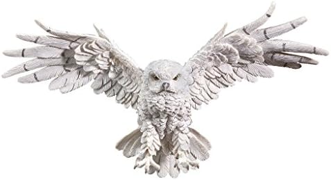 Design Toscano Mystical Snowy Owl Bird Indoor/Outdoor Wall Frieze Sculpture, Medium, 19 inches wide, 11 inches tall, Cast Stone Resin, White Finish