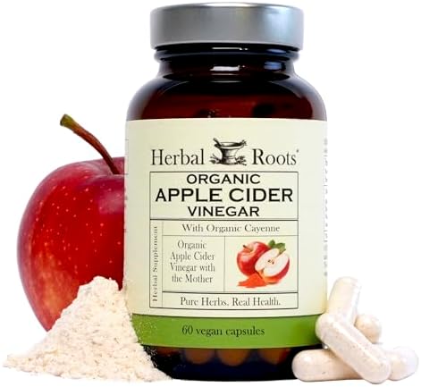 Herbal Roots Organic Apple Cider Vinegar Capsules with Mother - Pure Extra Strength - 60 Vegan Capsules