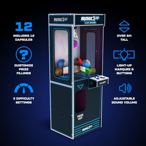 ARCADE1UP Claw Machine with 3 Levels of Difficulty, Ceiling Light | Adjustable Sound Volume for Arcade Game Room and Party Entertainment