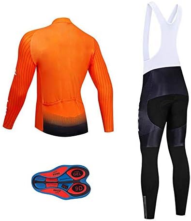 Men Cycling Jersey Set Long Sleeve Pro Cycling Clothes Riding Quick Dry Jacket + Cycling Bib with 9D Pad - Bike Clothing Kit
