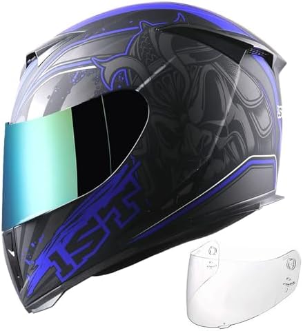1Storm Motorcycle Full Face Helmet Skull King Matt Black + One Extra Clear Shield: HJK311