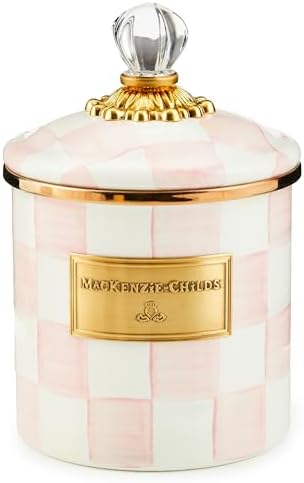 MACKENZIE-CHILDS Enamel Canister, Small, Black-and-White Courtly Check