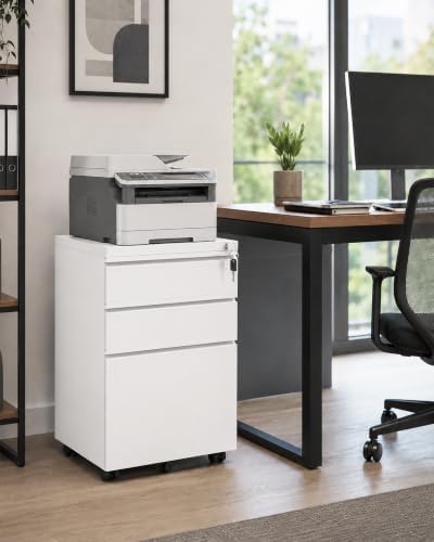 3 Drawer Mobile File Cabinet with Lock, Under Desk Metal Filing Cabinet for Letter/Legal/A4 Size, Fully Assembled Except Casters, Rolling Office Organizer for Home Office, Black