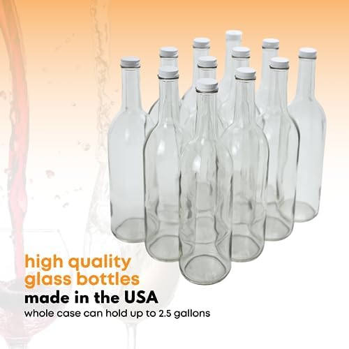 750ml Clear Glass Bottles with Lids W5 Bordeaux - 12-Pack Screw Cap Set | 12 flint flat-bottomed Glass Wine Bottles for home winemaking