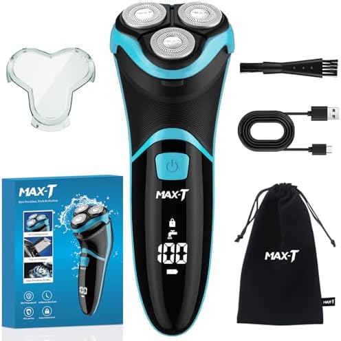Men's Electric Shaver - MAX-T Corded and Cordless Rechargeable 3D Rotary Shaver Razor for Men with Pop-up Sideburn Trimmer Wet and Dry, IPX7 Waterproof, Plug & Play