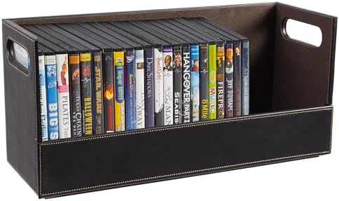 Stock Your Home DVD Storage Box, Movie Shelf Organizer for Blu-Ray, Video Game Cases, CDs, VHS Tape Display Stand, Disc Holder Can Store Up to 28 DVDs, Faux Leather (Espresso)