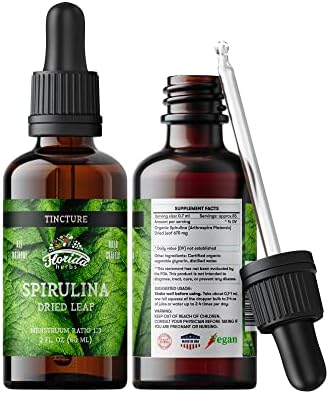 Spirulina Tincture, Organic Spirulina Extract (Arthrospira Platensis) Herbal Supplement, Non-GMO in Cold-Pressed Organic Vegetable Glycerin, 700 mg