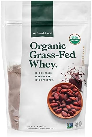 Natural Force Grass Fed Organic Whey Protein Powder – Non GMO Verified, Humane Certified & Lab Tested for Toxins – Real Vanilla Flavor – Keto Friendly, Low Carb, and Kosher - 16 Ounce A2 Protein