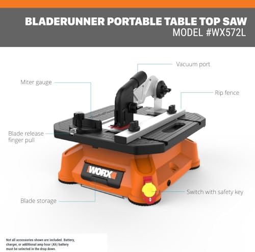 WORX BladeRunner Portable Tabletop Saw, 5.5 Amp, WX572L | Cuts Wood, Metal, Tile, Aluminum and Plastic, Tool-Free Blade Changes