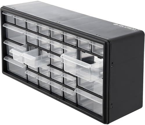 Global Industrial 30 Drawers Plastic Drawer Parts Cabinet, 20"W x 6-1/2"D x 10"H, Black