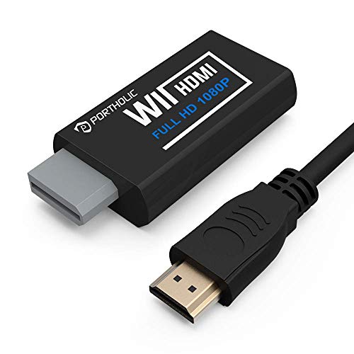 PORTHOLIC Wii to HDMI Converter 1080P for Full HD Device, Wii HDMI Adapter with 3,5mm Audio Jack&HDMI Output Compatible with Wii, Wii U, HDTV, Monitor-Supports All Wii Display Modes 720P, NTS