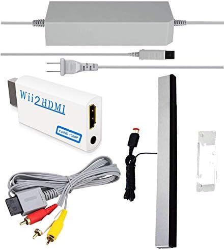 4 in 1 Wii Replacement Cables Set - AC Power Adapter, Wii to HDMI Converter, Wired Motion Sensor Bar and Composite AV Cable