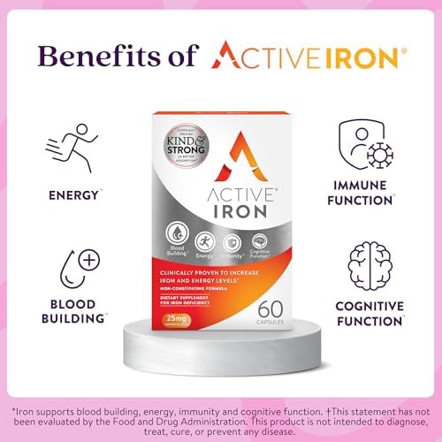 Active Iron Supplement 25mg, Clinically Proven to Increase Iron, Gentle | Optimum Absorption Iron Pills, Increases Energy Levels, Non-Constipating, Avoids Nausea, 60 On-the-Go Foil Protected Capsules