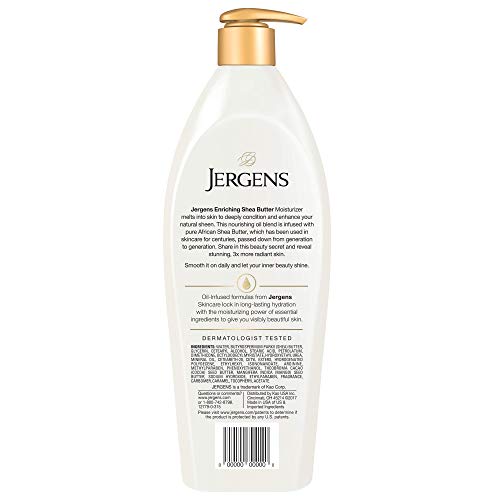 Jergens Shea Butter Body Lotion, Deep Moisturizer for Dry Skin, 26.5 fl oz | Enriching Hand and Body Lotion, Vitamin E, Extremely Dry Skin Relief, 2.5X More Radiant Skin, Deep Conditioning
