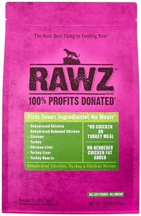 Rawz Dehydrated Chicken, Turkey & Chicken Recipe Natural Meal Free Dry Cat Food (3.5 Pound (Pack of 1), Chicken & Turkey)