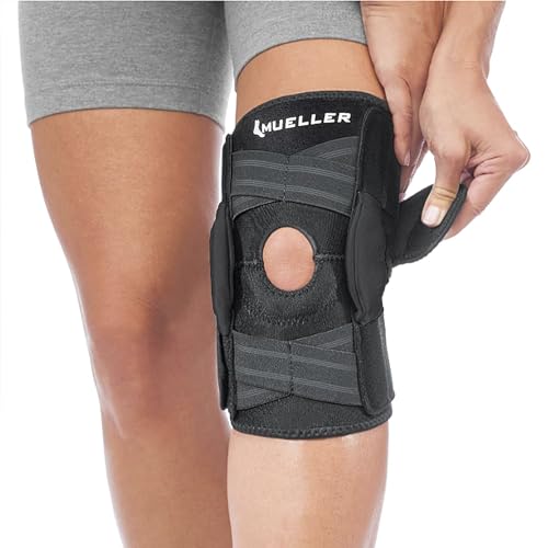 MUELLER Sports Medicine Self Adjusting Hinged Knee Brace for Men and Women, Knee Stabilizer for Compression and Pain Relief Support, Ideal for Arthritis, Sprains, Black, One Size