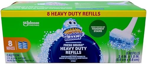 Scrubbing Bubbles Toilet Bowl Wand Cleaner Refills, Fresh Brush Heavy Duty Cleaner Toilet Refill Pads, Removes Limescale & Odors, Citrus Scent, 8 Count (Pack of 1)